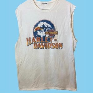 White & Orange Hawk Bird Harley Davidson Motorcycles sleeveless top shirt